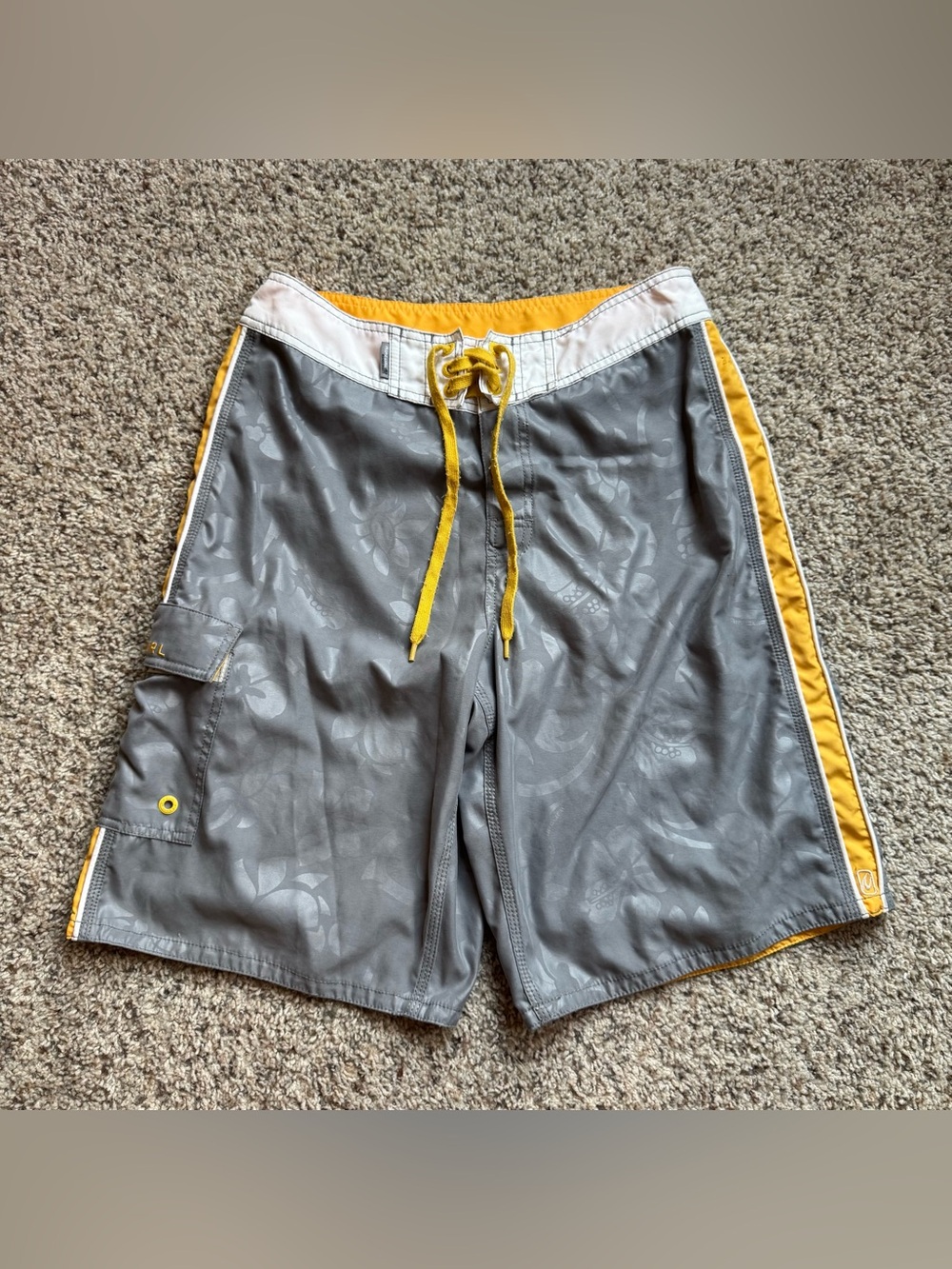 Vintage Rip Curl Board Shorts Mens 30 Gray Yellow Floral Y2K Surf Swim Trunks